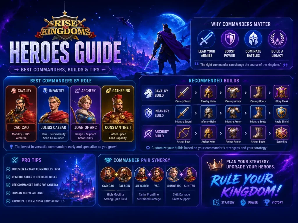 Rise of Kingdoms Heroes Guide: Best Commanders, Builds & Tips