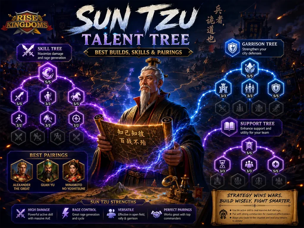 Rise of Kingdoms Sun Tzu Talent Tree: Best Builds, Skills & Pairings